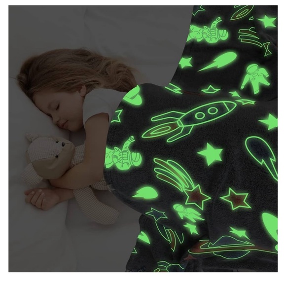 Glow in The Dark blanket Astronaut Blanket,Grey Space Blanket for Boys gift - Picture 2 of 8
